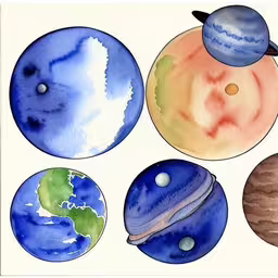 a drawing of planets made in colored markers,a painting of eight planets of the solar system