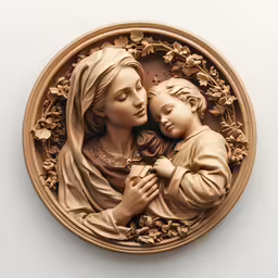 a madonna holding a child is shown on the plaque