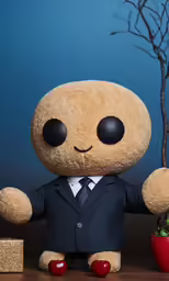 an odd looking stuffed animal wearing a suit
