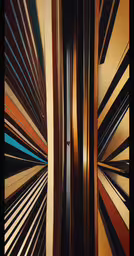 two wall murals with multiple vertical lines on them,colorful walls with sun reflecting off of them