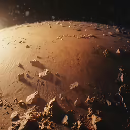 an orange rock field surrounded by small rocks
