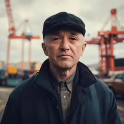 a man standing on a road wearing a hat