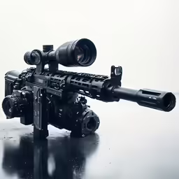 a camera and scope on a white background