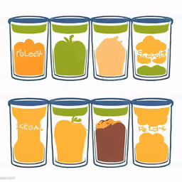 a drawing of glasses filled with different colors