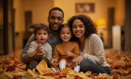 a man, woman and child are sitting together