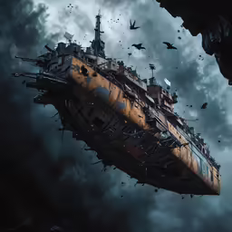 a large flying ship floating in the sky