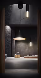 a room that has some lights and a table