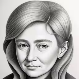 a pencil drawing of a woman in a black jacket,a drawing of a woman with long hair and earrings,an artist has drawn this drawing of a woman,a drawing of a woman