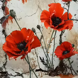 red flowers are in a vase on the table