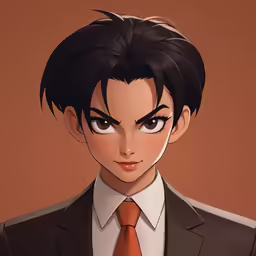 a man with an orange tie standing in front of a brown background