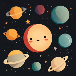 a sun and a planets poster with a smiley face