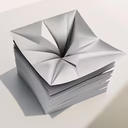 a stack of folded paper on a table