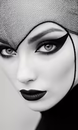 the woman is wearing black makeup with a veil