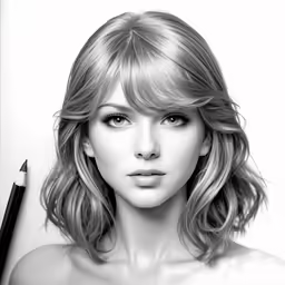 a drawing of a woman with long blond hair and a pen