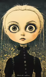 a drawing of a girl with eyes wide open