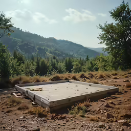 a wooden bed is lying on the ground