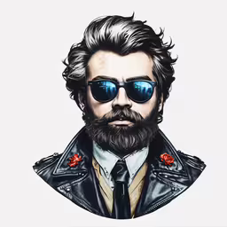 a drawing of a man in sunglasses and jacket,a man in a jacket and tie wearing sunglasses