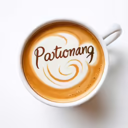 this is a cup with something in it and some writing on it