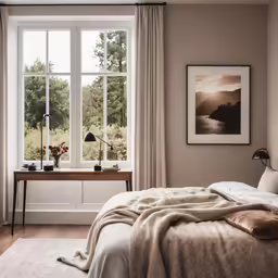 there is an empty bed near the windows