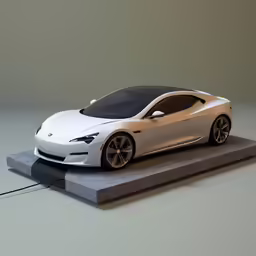 a white car is shown sitting on the platform