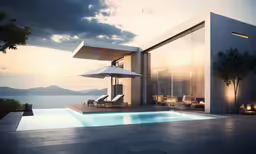 modern home on the sea front with swimming pool
