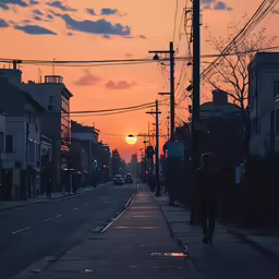 a view of an empty road at sunset