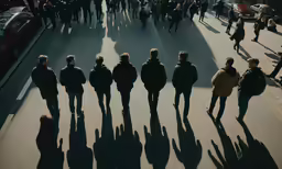 a group of people standing in the middle of a street