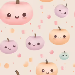 a pattern of pastel apples, with cute faces and bubbles