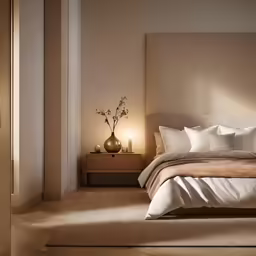 the bed in the bedroom is made with soft sheets