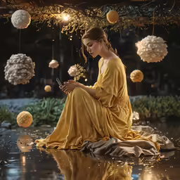 a girl sitting down with a cell phone in her hands