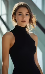 an attractive young woman in a black top