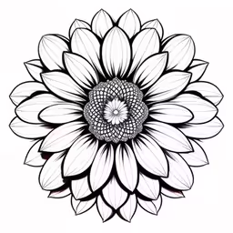 an artistic flower drawn in pencil and black ink,an illustration of a flower with petals that are white