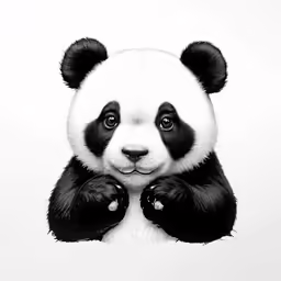 black and white panda photograph on white background