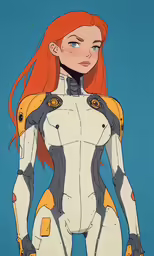 a cartoon character with long red hair and blue eyes