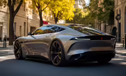 a modern car is parked in front of a street