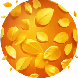 yellow leaves floating in the air over a round object