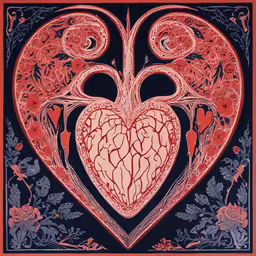 the artwork of heart with floral designs,the heart has many parts in it