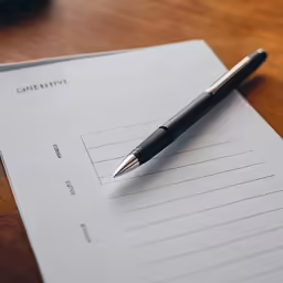 a pen is sitting on top of a piece of paper