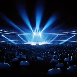 an empty concert hall with a light show