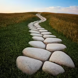 a trail made out of rocks sitting in a field