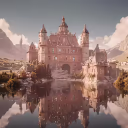 a castle with its windows reflected in a lake
