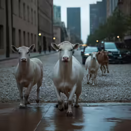 some very cute cows walking down the street