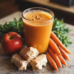 an orange juice with carrots and other vegetables