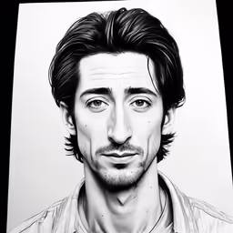 a drawing of a man in black and white