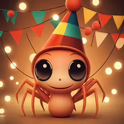 a spider with big eyes sitting in front of bright lights