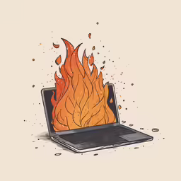 a laptop with a fire on the screen