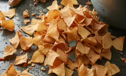 a pile of tortilla chips next to a container of salt