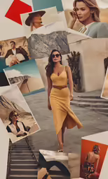 a woman posing in front of a collage