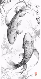 two fish in water with white ink