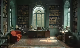 this large room has many bookshelves in it